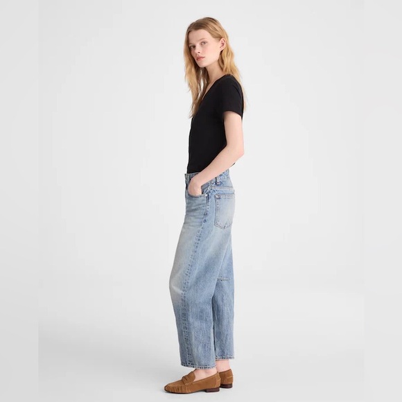 Madewell Darted Barrel Leg Dobbins Blue Button Fly Denim Jeans Womens 27 (32x26) - Picture 3 of 10